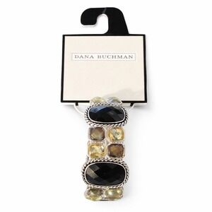 Dana Buchman Silver Tone Black Amber Faceted Stone Stretch Bracelet 60437125-5PJ